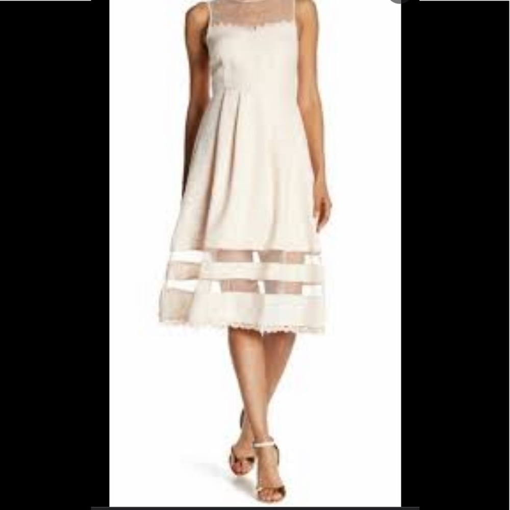Just Me Dress Size XS Womens Ivory Illusion Sleeveless Fit Flare Mesh Midi